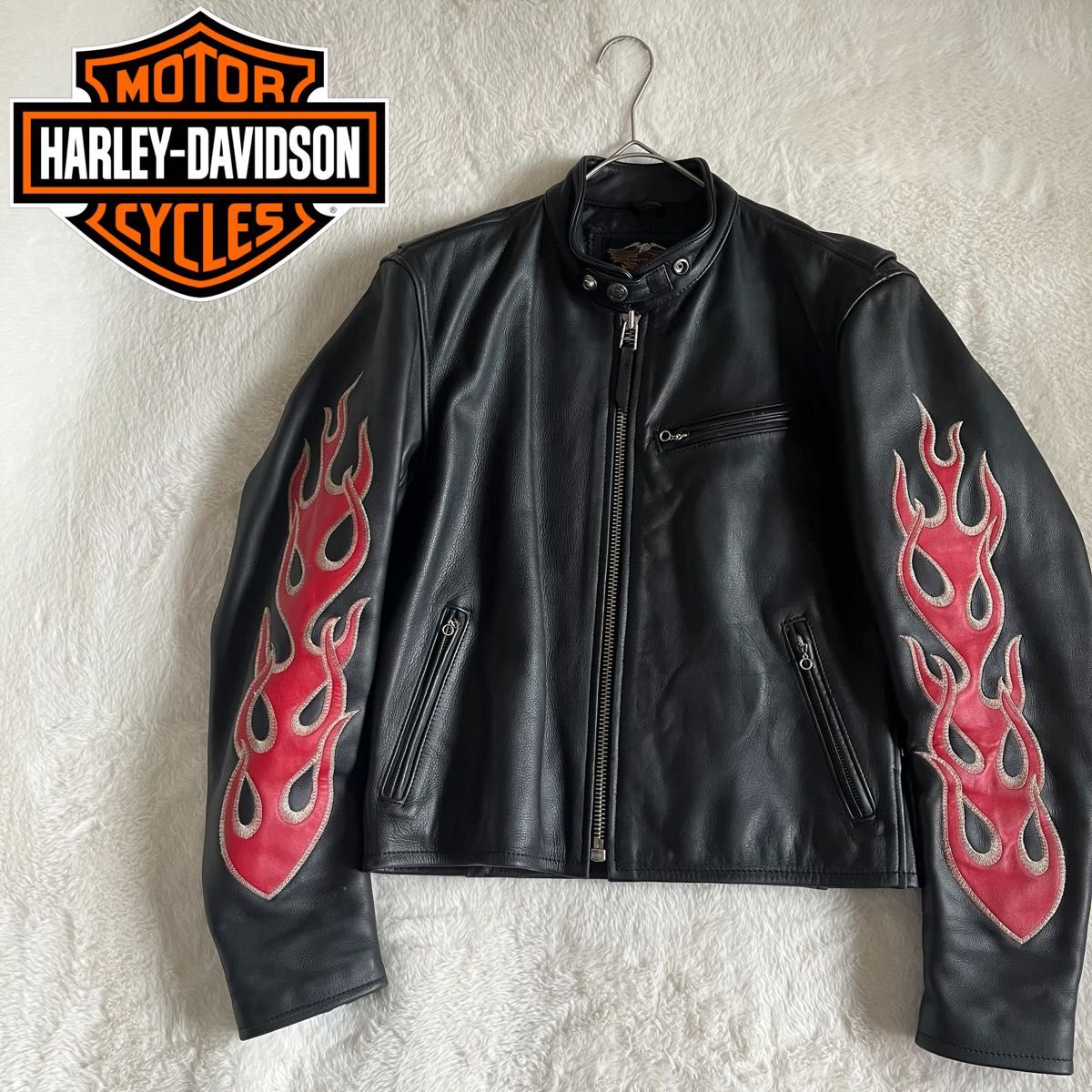 美品】HARLEY DAVIDSON レザーライダースジャケット ファイヤー 美品】HARLEY DAVIDSON レザーライダースジャケット ファイヤー
