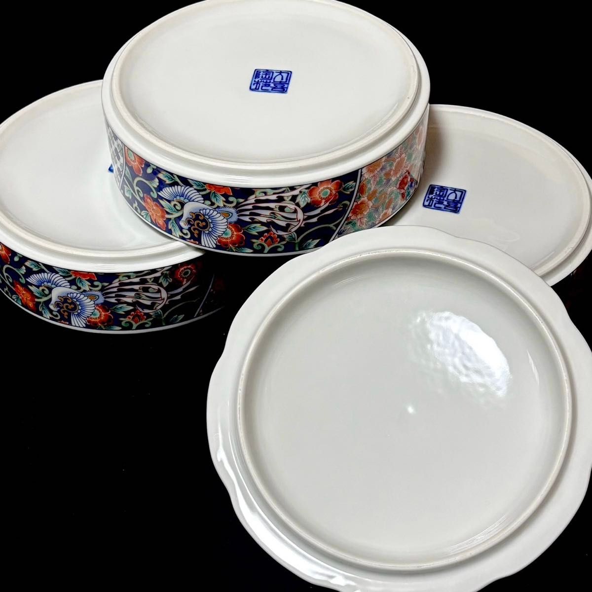 未使用】九谷焼 丸喜陶苑 丸喜窯 花鳥 三段重 重箱 蓋付き重ね鉢 未使用】九谷焼 丸喜陶苑 丸喜窯 花鳥 三段重 重箱 蓋付き重ね鉢