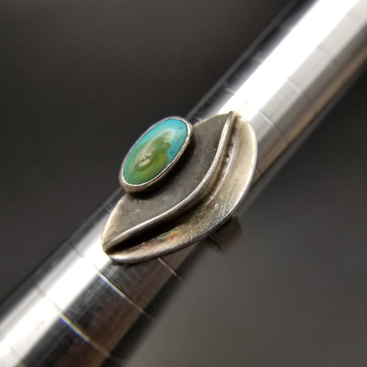 The Silversmith 刻印 モダニスト ターコイズ カボション 925 シルバー ヴィンテージ リング 銀 指輪 サウスウェスタンジュエリー Y19-Q