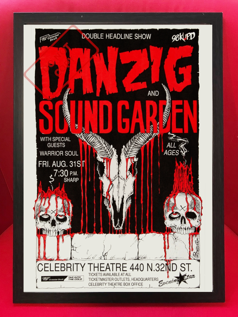 ポスター★Danzig & Soundgarden（ダンジグ＆サウンドガーデン）アリゾナ公演 (1990)リプロダクションポスター★MISFITS/SAMHAIN/Mother_額装イメージ（額は付属しません）