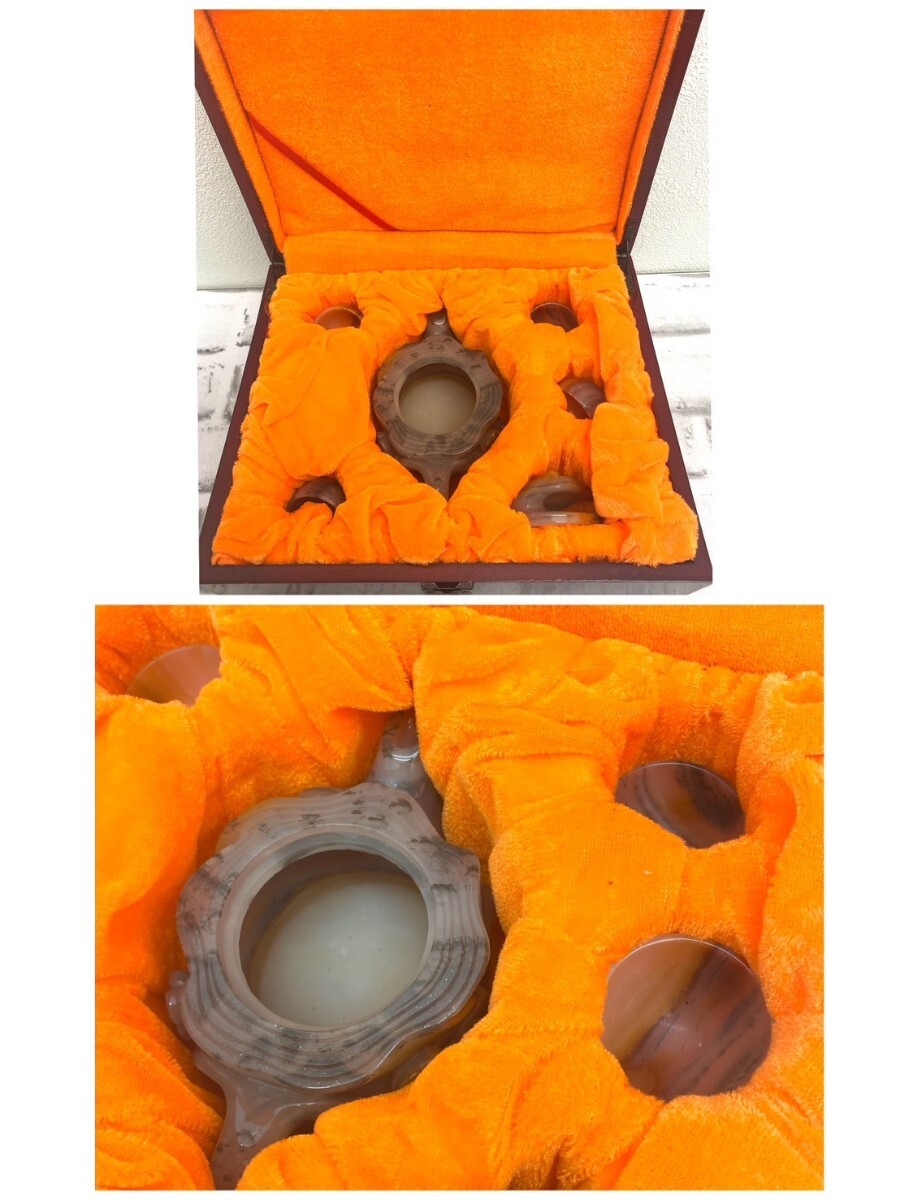 T】中国茶器セット 瑪瑙? 彫刻 急須&湯呑4客セット 茶道具 石 T】中国茶器セット 瑪瑙? 彫刻 急須&湯呑4客セット 茶道具 石