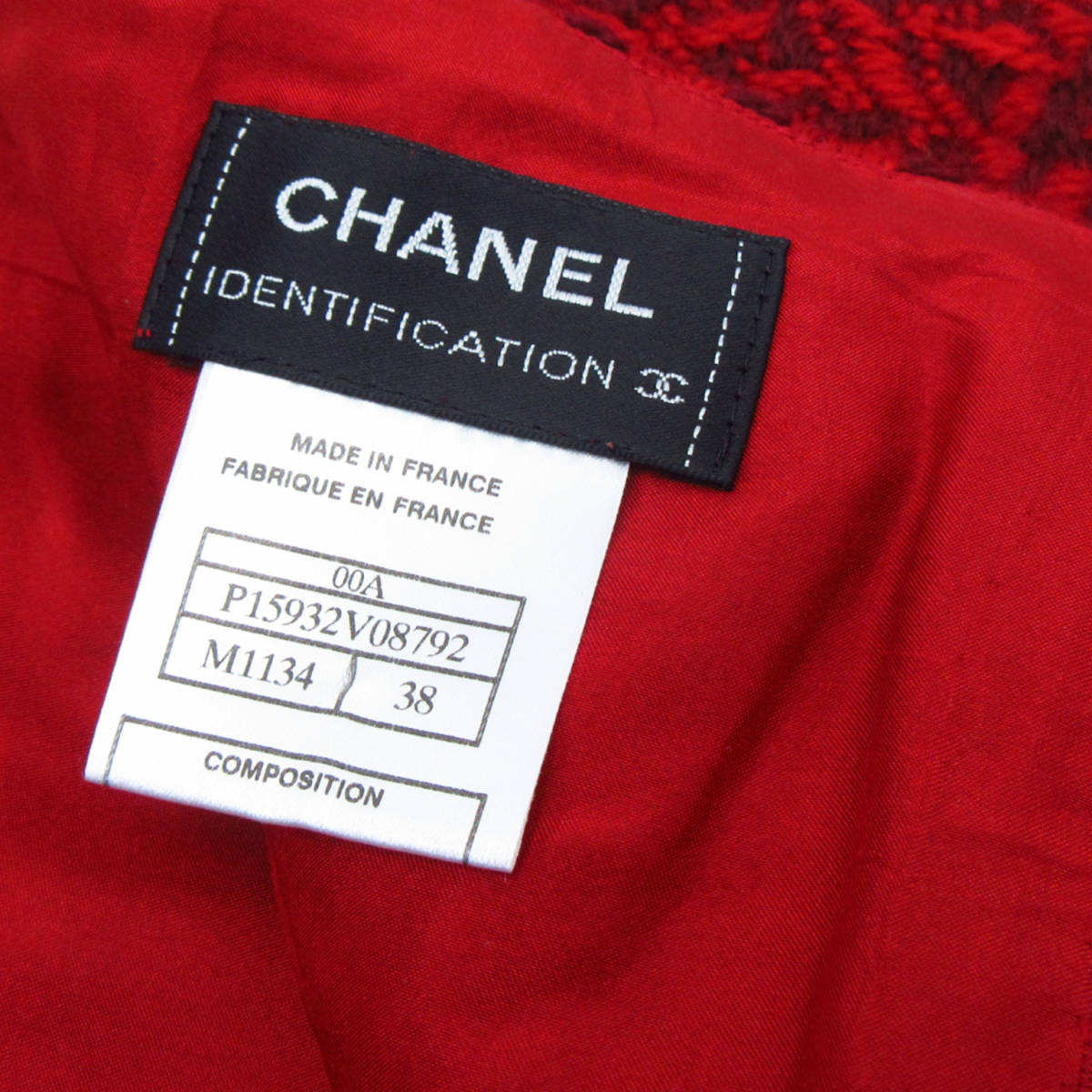 CHANEL シャネル ウール ツイード ジャケット スカート スーツ セットアップ 上下 42/38 レッド系 ココマーク 金ボタン 北TK3.
