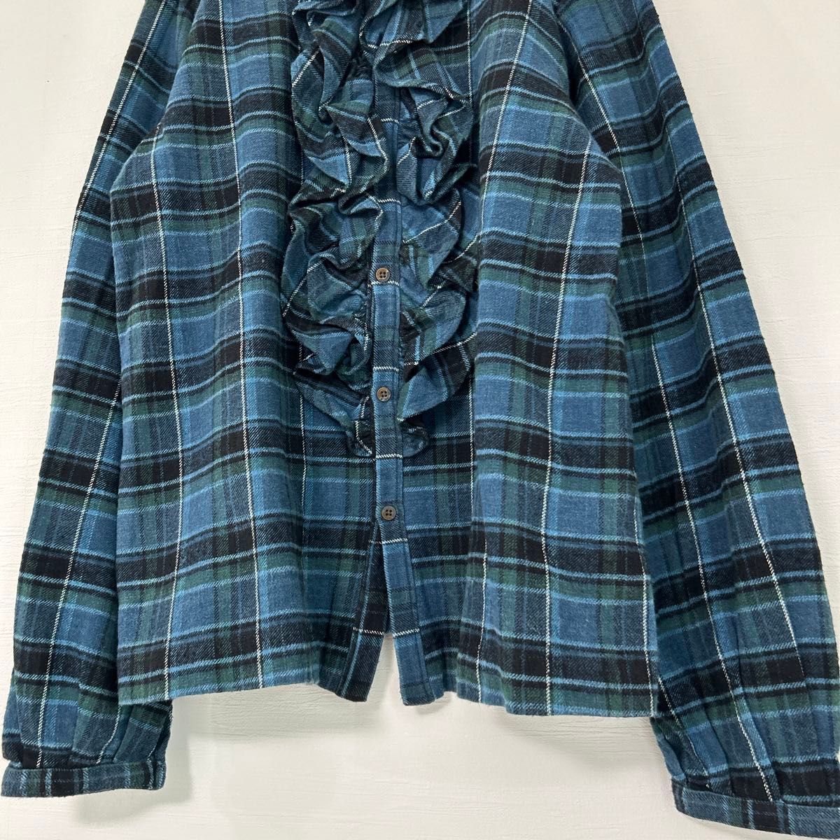 45R ネル コットン チェック ブラウス 藍 45R ネル コットン チェック ブラウス 藍