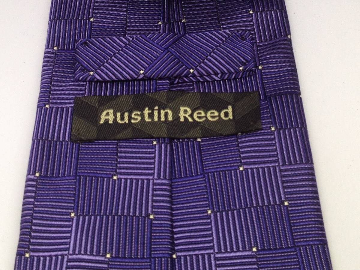 【AUSTIN REED】オースチン リード 日本製・藍色系ブロックチェック柄 ネクタイ・絹100% シルク・8174