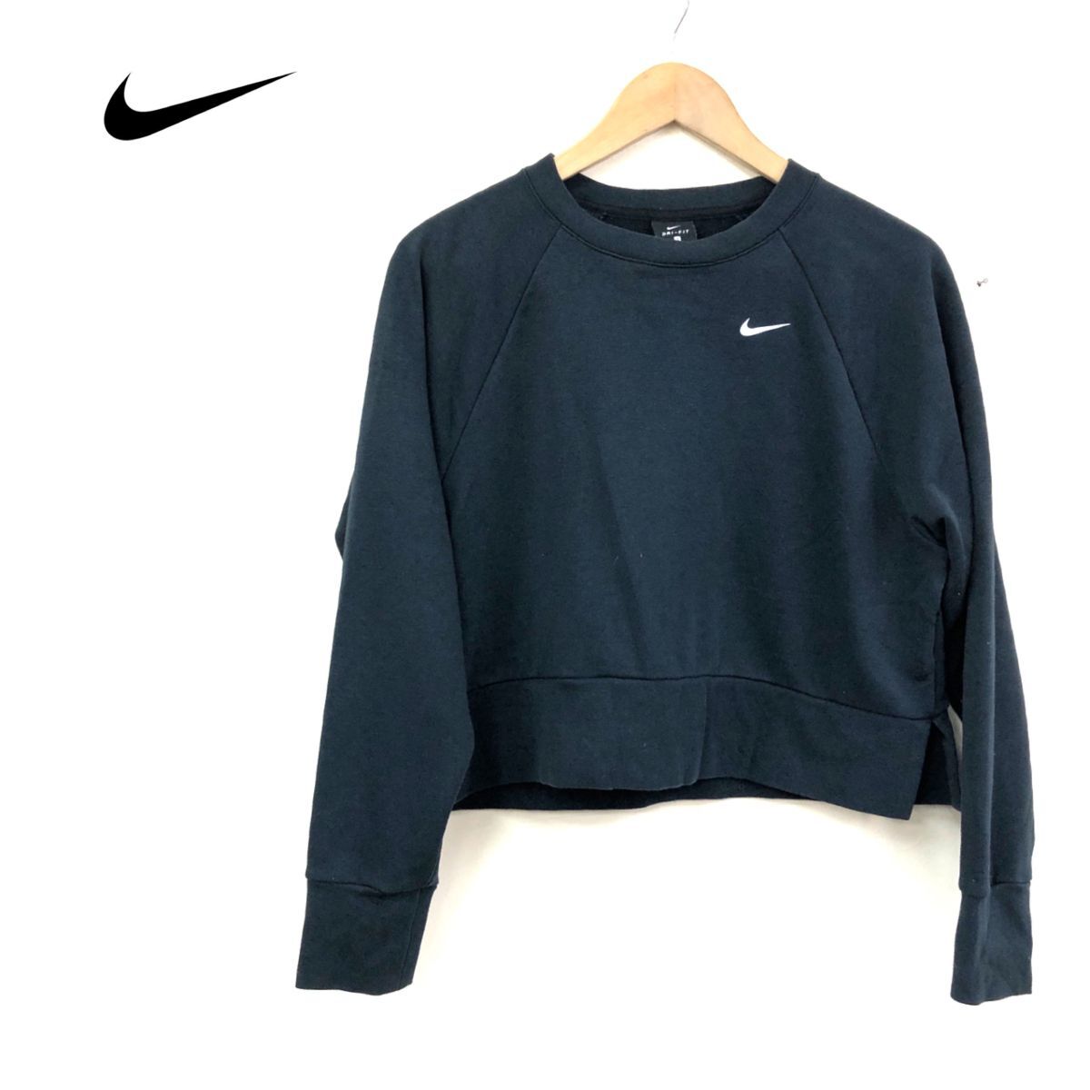 1K3091-W*NIKE Nike футболка тренировочный задний дизайн короткий спорт одежда tei Lee *size:S черный полиэстер хлопок 