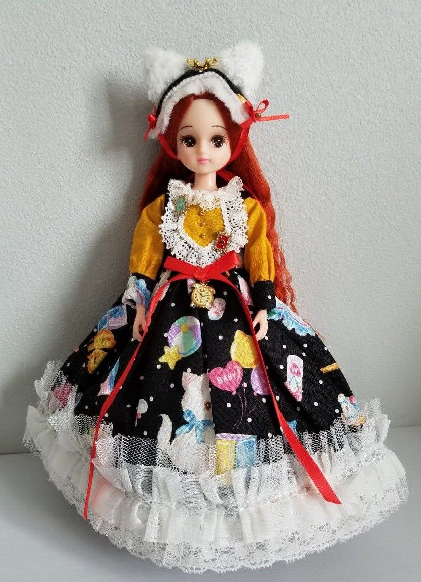 リカちゃんサイズ 22cmドール ロリータ 猫耳しっぽ付き ドレス リカちゃんサイズ 22cmドール ロリータ 猫耳しっぽ付き ドレス