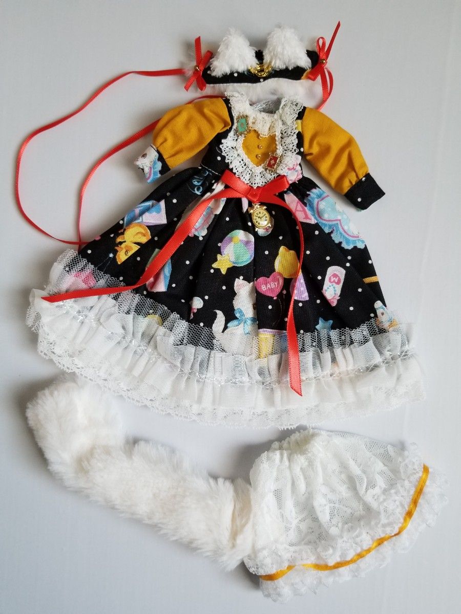 リカちゃんサイズ 22cmドール ロリータ 猫耳しっぽ付き ドレス リカちゃんサイズ 22cmドール ロリータ 猫耳しっぽ付き ドレス