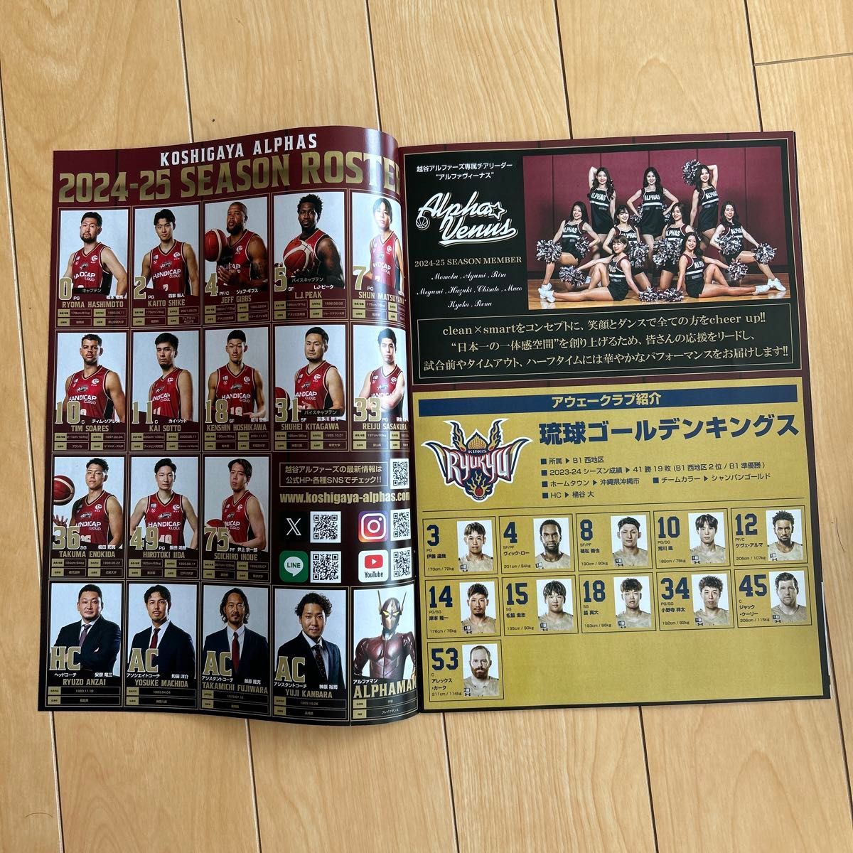 越谷アルファーズvs琉球ゴールデンキングス　観戦パンフレット　観戦証明書