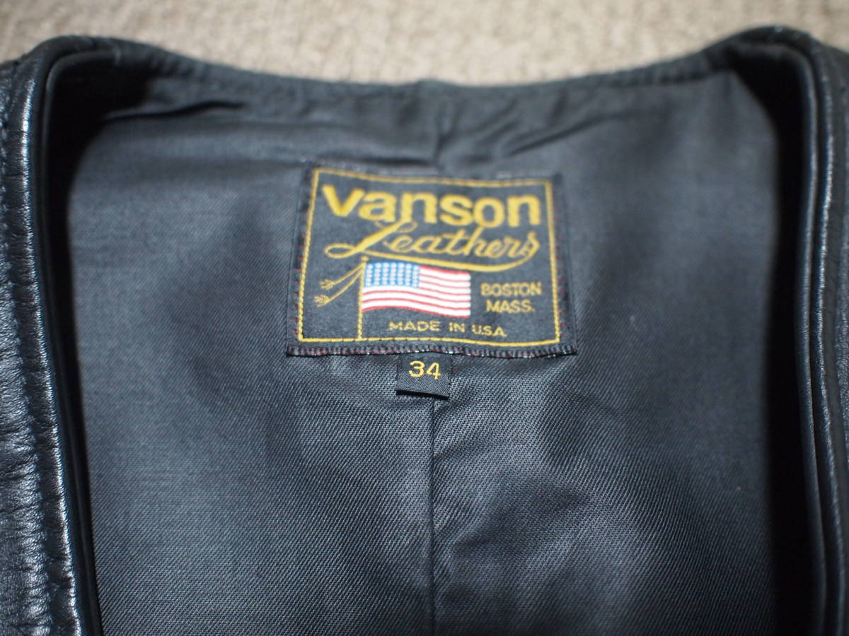 貴重 USA製 VANSON バンソン レザーベスト 34 バイカー ライダース
