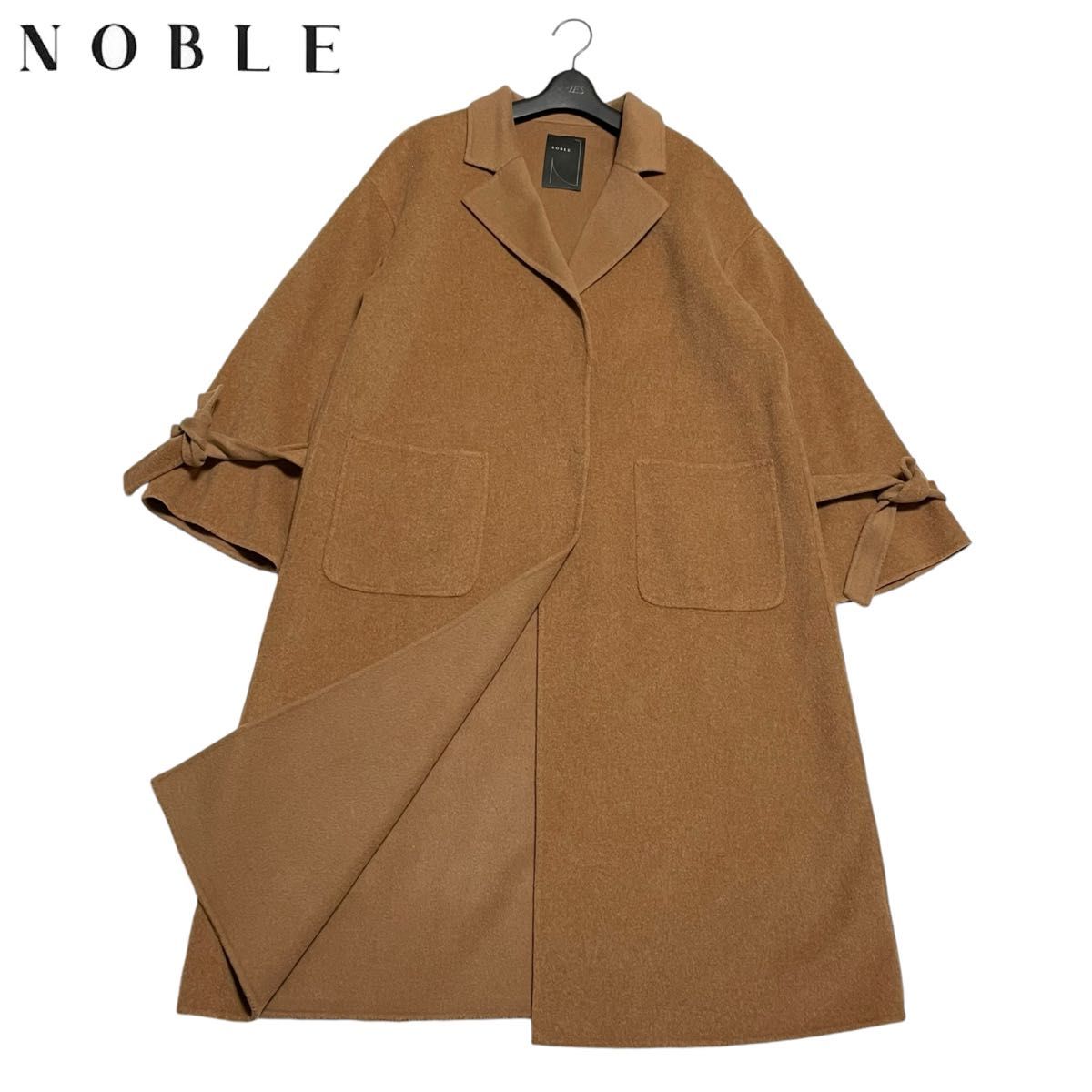 美品 NOBLE ノーブル ウール ダブルフェイス ロングコート チェスターコート オーバーサイズ ゆったりサイズ 袖リボンベルト