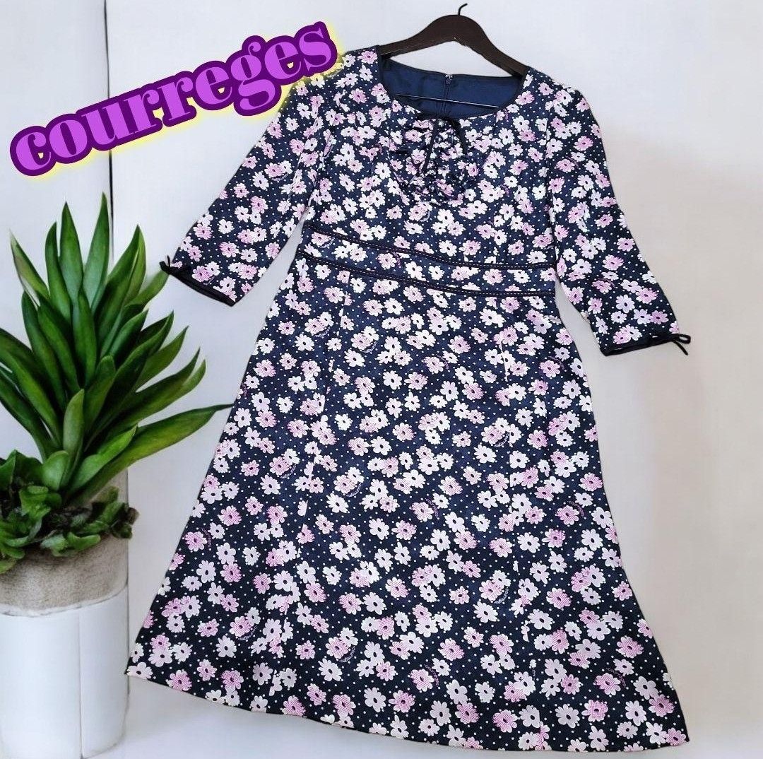処分価格 courreges ひざ丈ワンピース 花柄 シルク100% 総柄 38 処分価格 courreges ひざ丈ワンピース 花柄 シルク100% 総柄 38