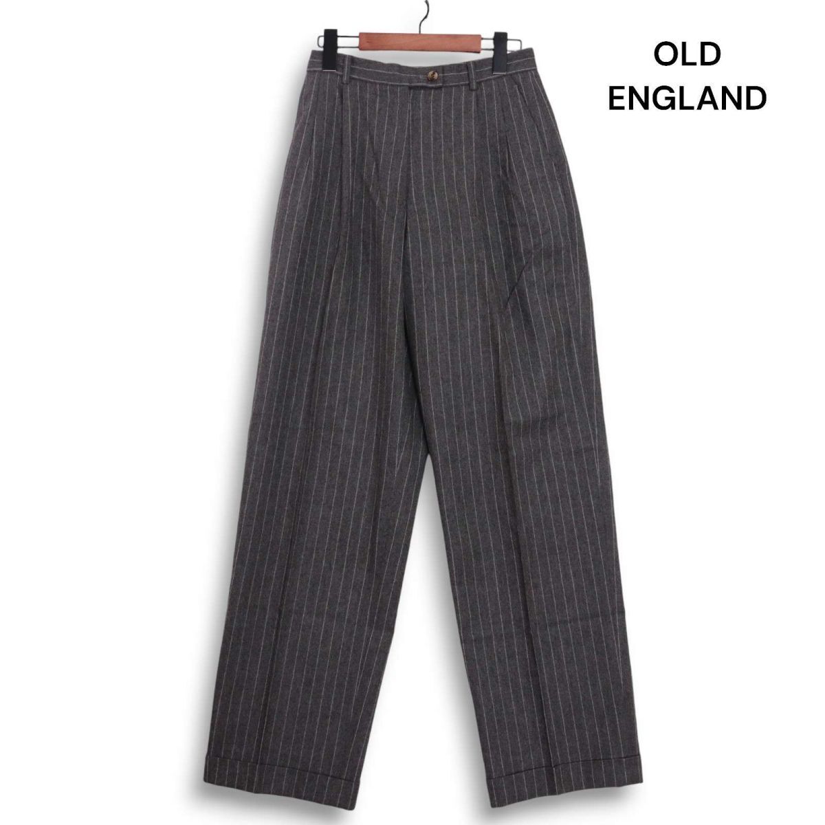 OLD ENGLAND オールドイングランド 秋冬 ウール100%? ストライプ スラックス パンツ Sz.38　レディース グレー 日本制　K4B00798_9#Q