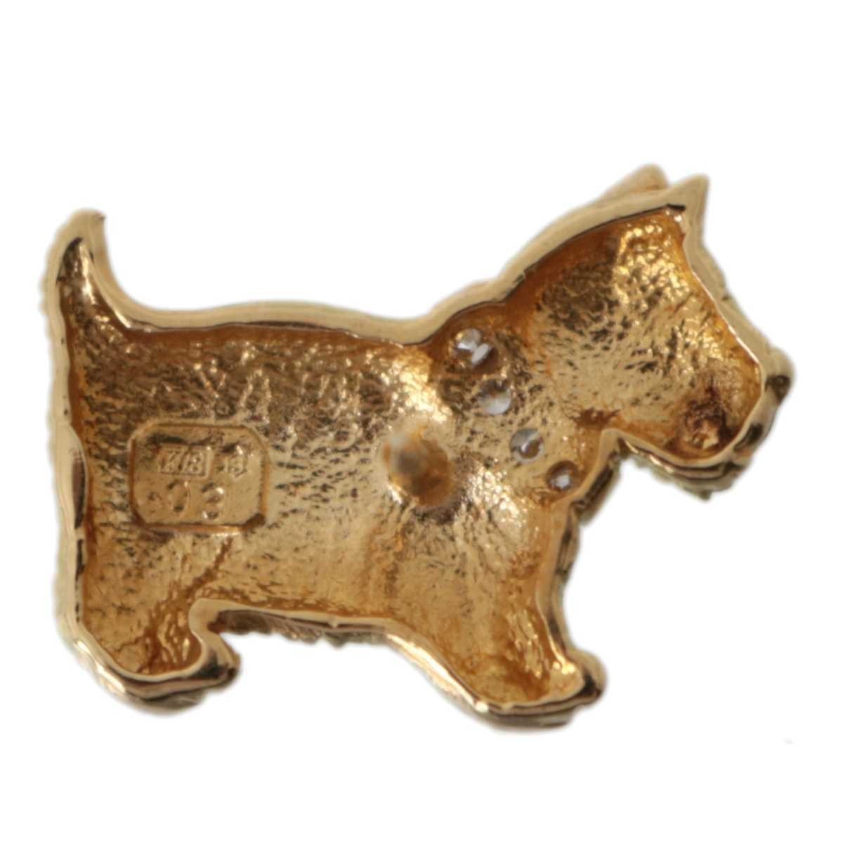 K18 18 золотой diamond собака животное узор булавка брошь 0.03ct 1.7g KA