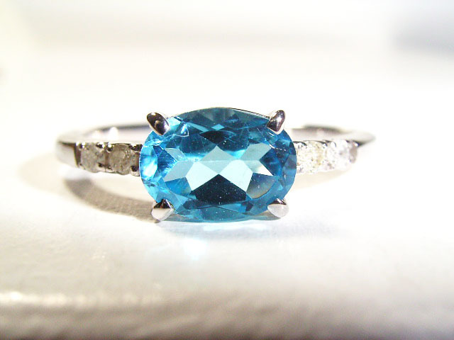 13号 ブルートパーズ シンプルリング ダイヤモンド 上品 細身 1ct