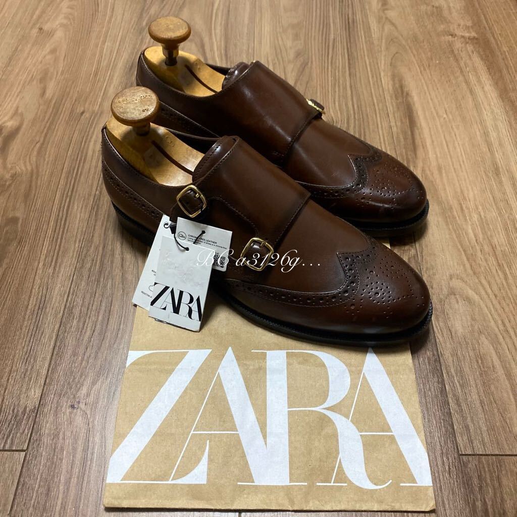 新品 定価12990円 ZARA 本革 ダブルモンクストラップシューズ 27 新品 定価12990円 ZARA 本革 ダブルモンクストラップシューズ 27