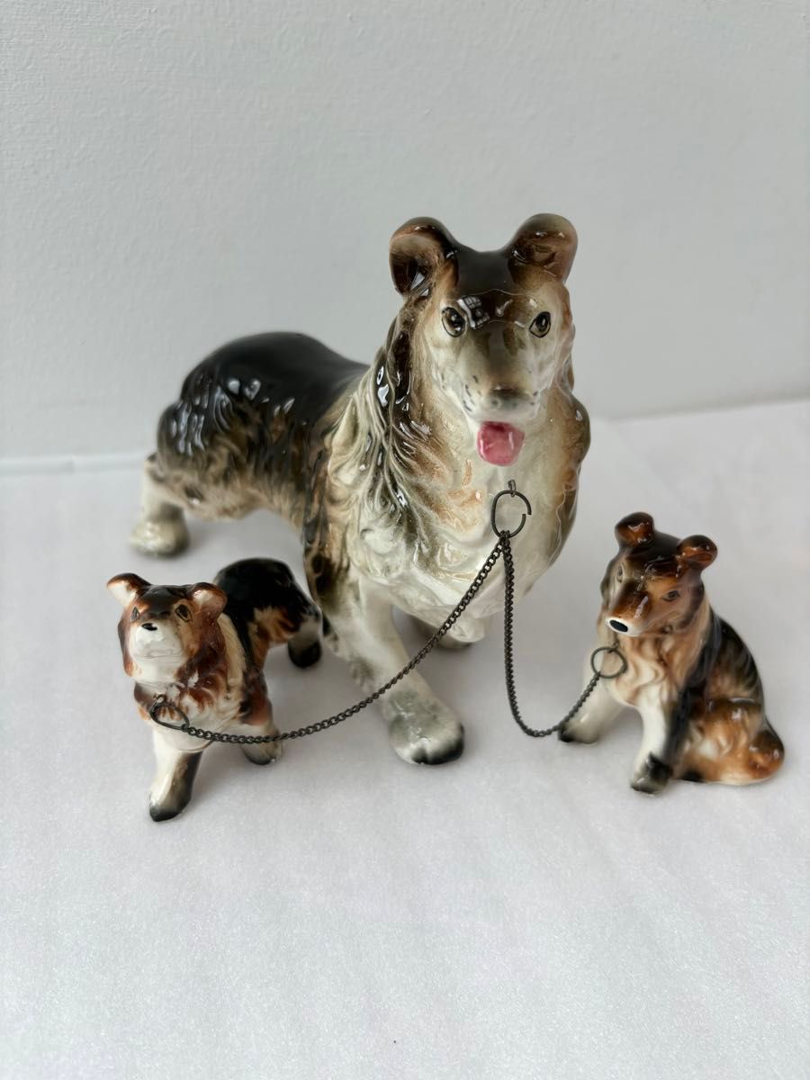 昭和レトロ 犬 親子 コリー犬 陶器 置物 インテリア オブジェ 昭和レトロ 犬 親子 コリー犬 陶器 置物 インテリア オブジェ