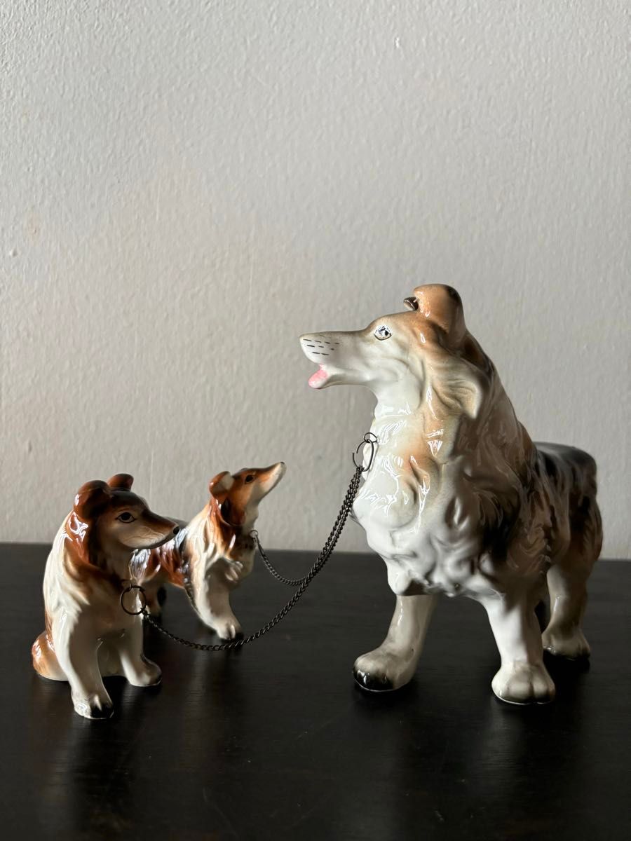 昭和レトロ 犬 親子 コリー犬 陶器 置物 インテリア オブジェ 昭和レトロ 犬 親子 コリー犬 陶器 置物 インテリア オブジェ