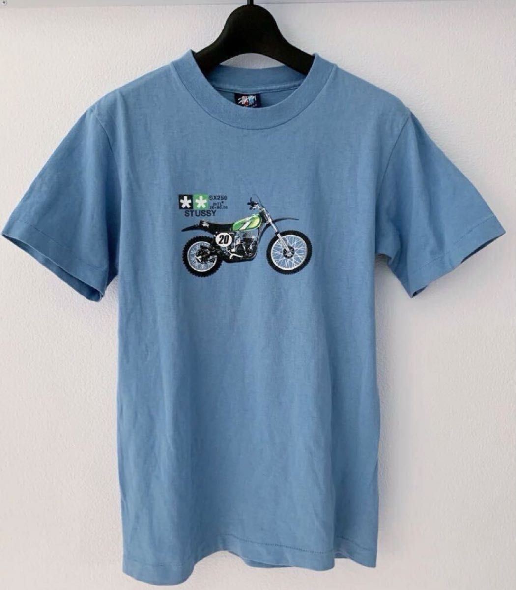 STUSSY 】90s OLD STUSSY SX250 バイク モトクロス Tシャツ 水色 STUSSY 】90s OLD STUSSY SX250 バイク モトクロス Tシャツ 水色