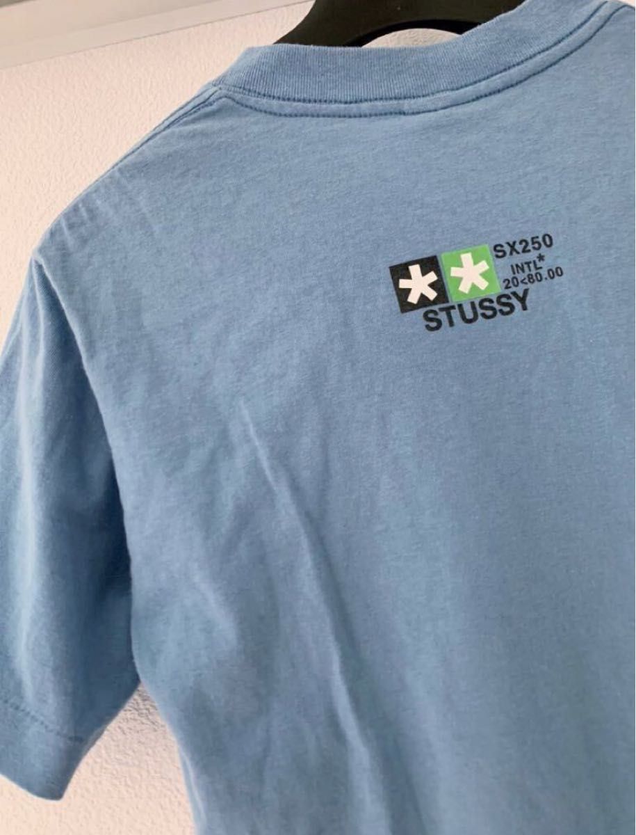 STUSSY 】90s OLD STUSSY SX250 バイク モトクロス Tシャツ 水色 STUSSY 】90s OLD STUSSY SX250 バイク モトクロス Tシャツ 水色