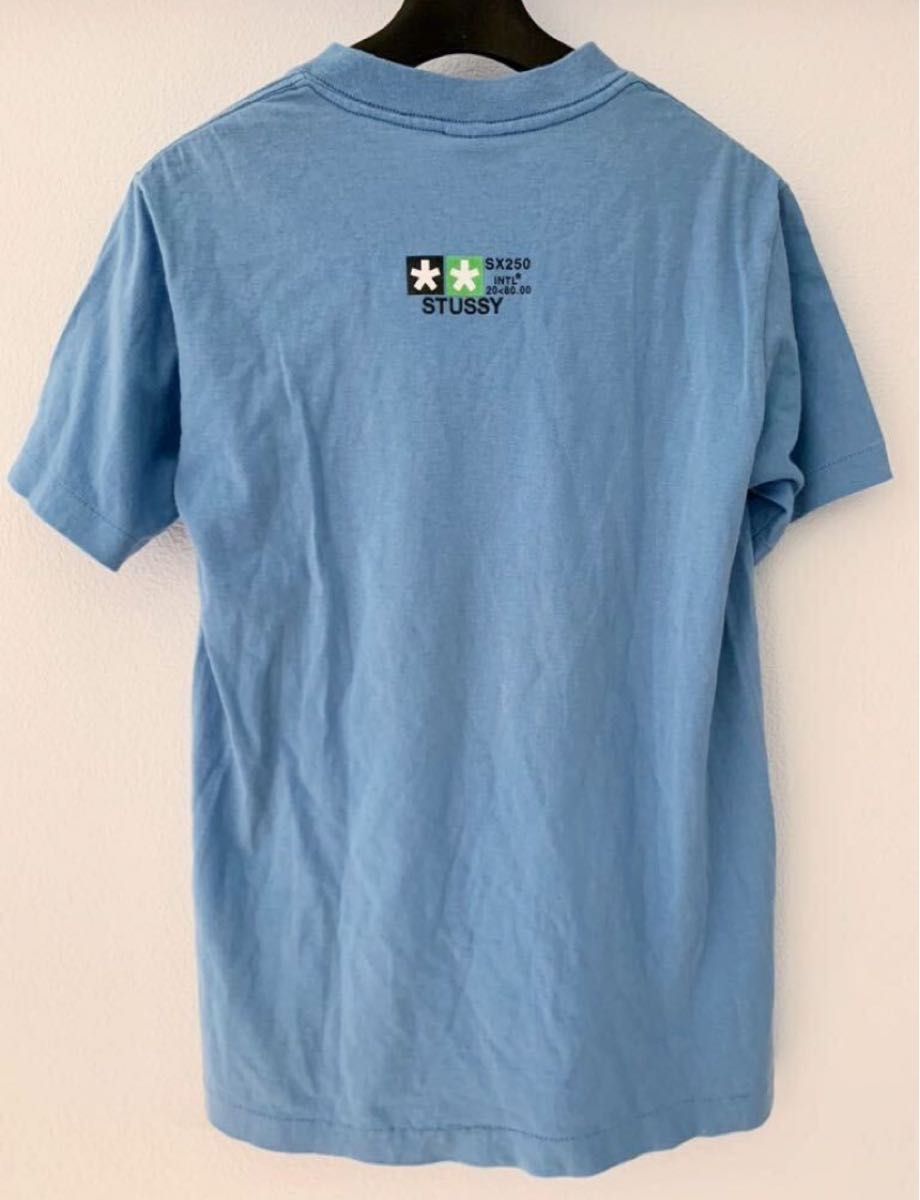 STUSSY 】90s OLD STUSSY SX250 バイク モトクロス Tシャツ 水色 STUSSY 】90s OLD STUSSY SX250 バイク モトクロス Tシャツ 水色