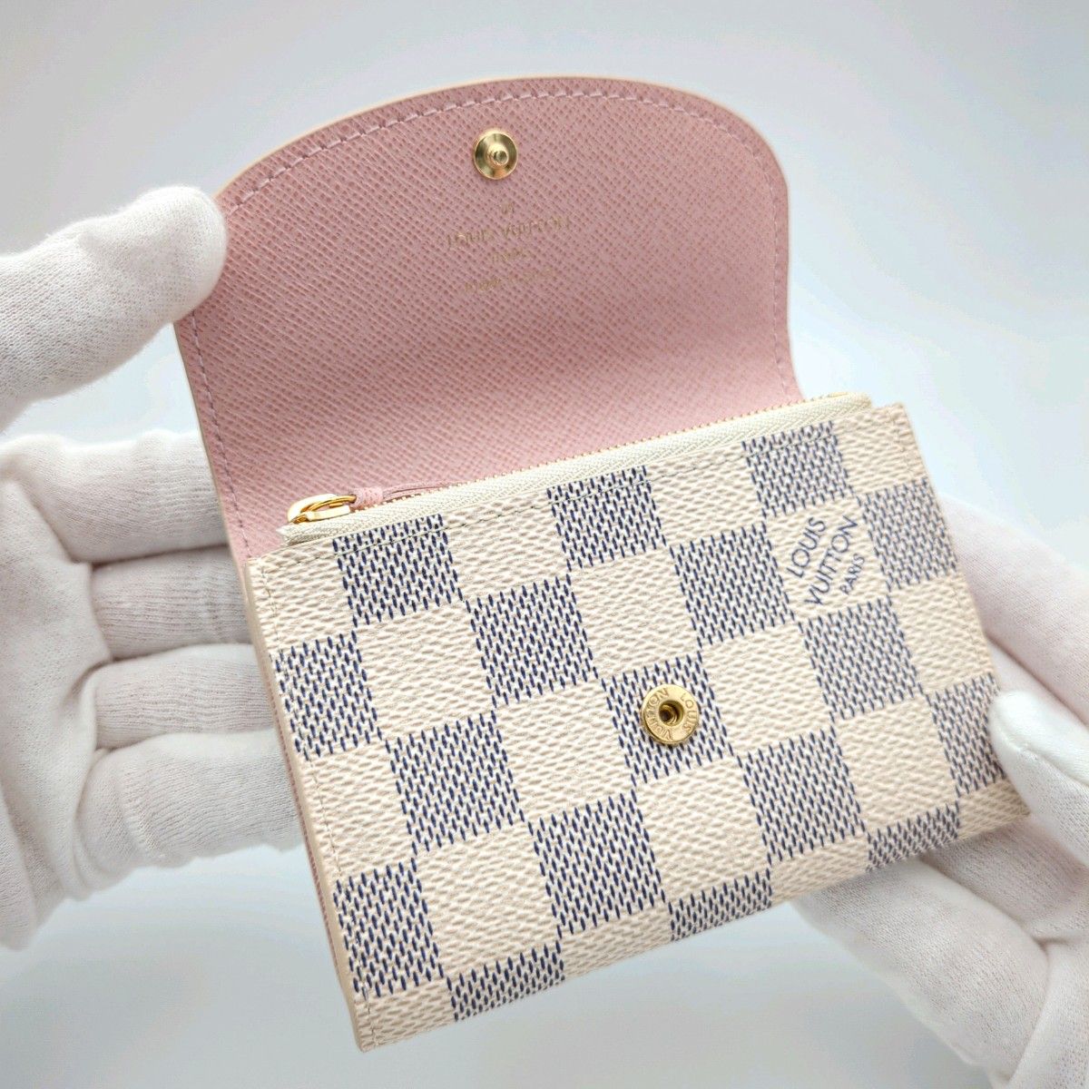 超美品】ルイヴィトン ダミエ アズール ポルトモネ ロザリ 折り 超美品】ルイヴィトン ダミエ アズール ポルトモネ ロザリ 折り