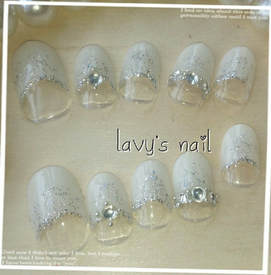  simple half French * lame glatebiju- gel artificial nails 