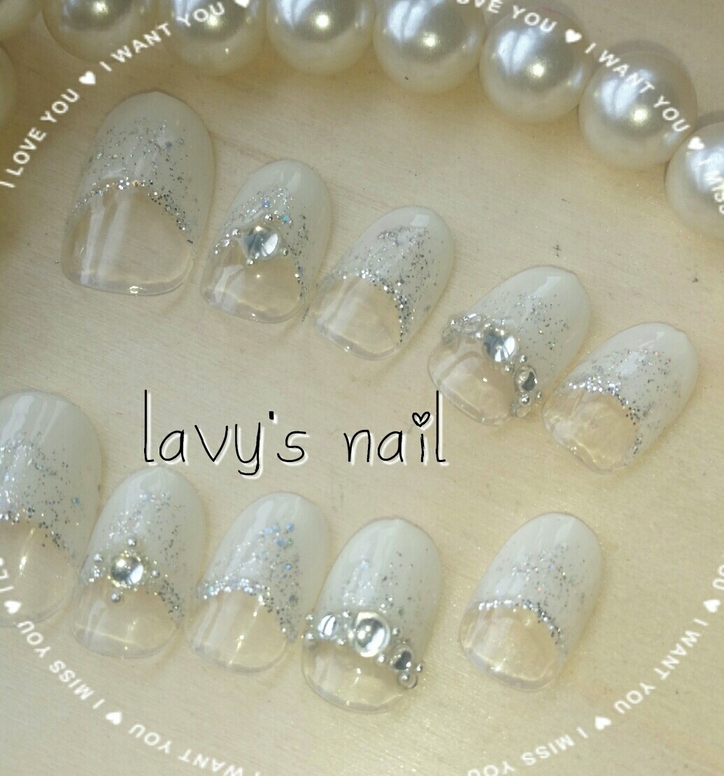  simple half French * lame glatebiju- gel artificial nails 