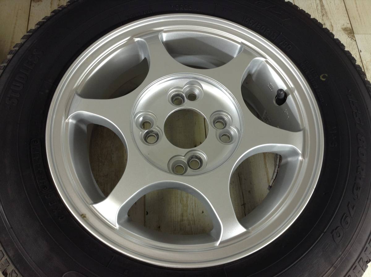 R039　タイヤホイール　4本セット　メーカー不明　4H/PCD114.3・100　155/80R13　5J　Offset +35　スタッドレスタイヤ　TOYO　GARIT　G5_画像5