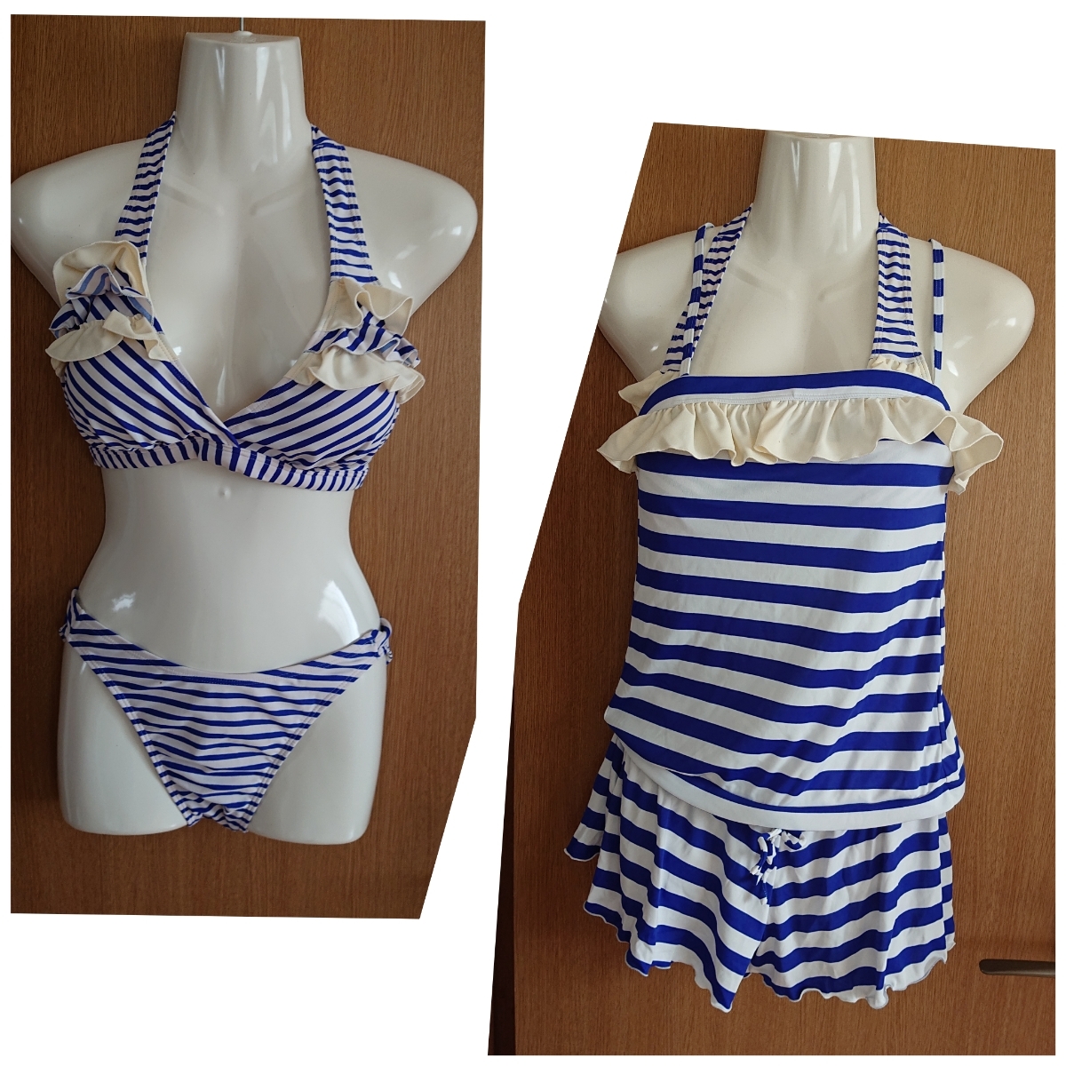 * blue × white * border pattern. bikini 4 point set * camisole & short pants attaching *L* corporation nisen*