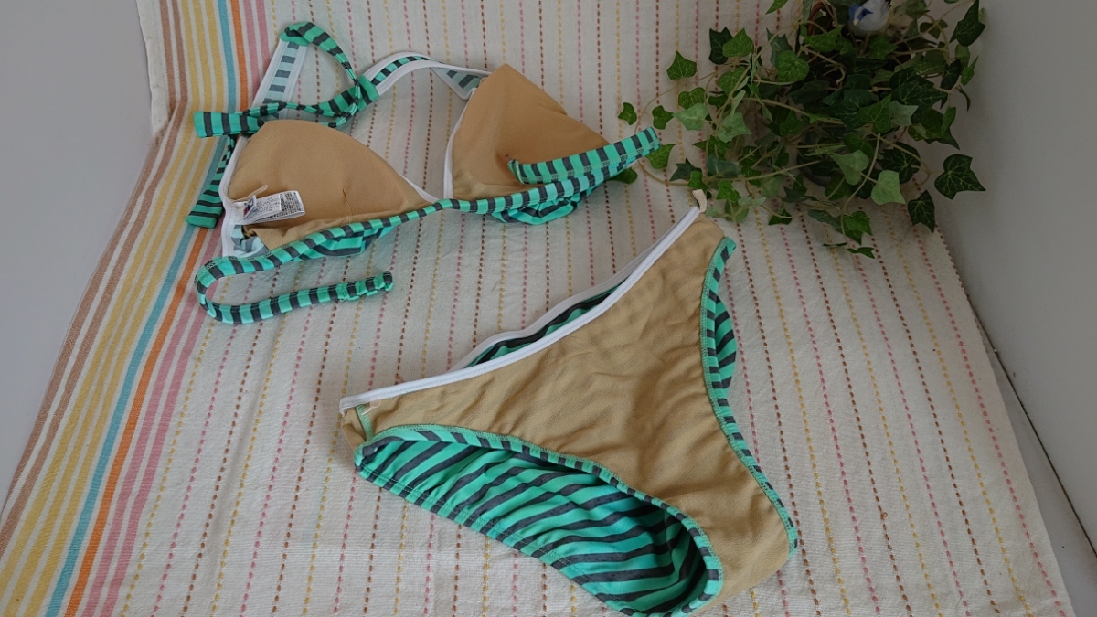 *FILA* mint green × gray * border pattern. bikini 3 point set * Parker attaching *11L*
