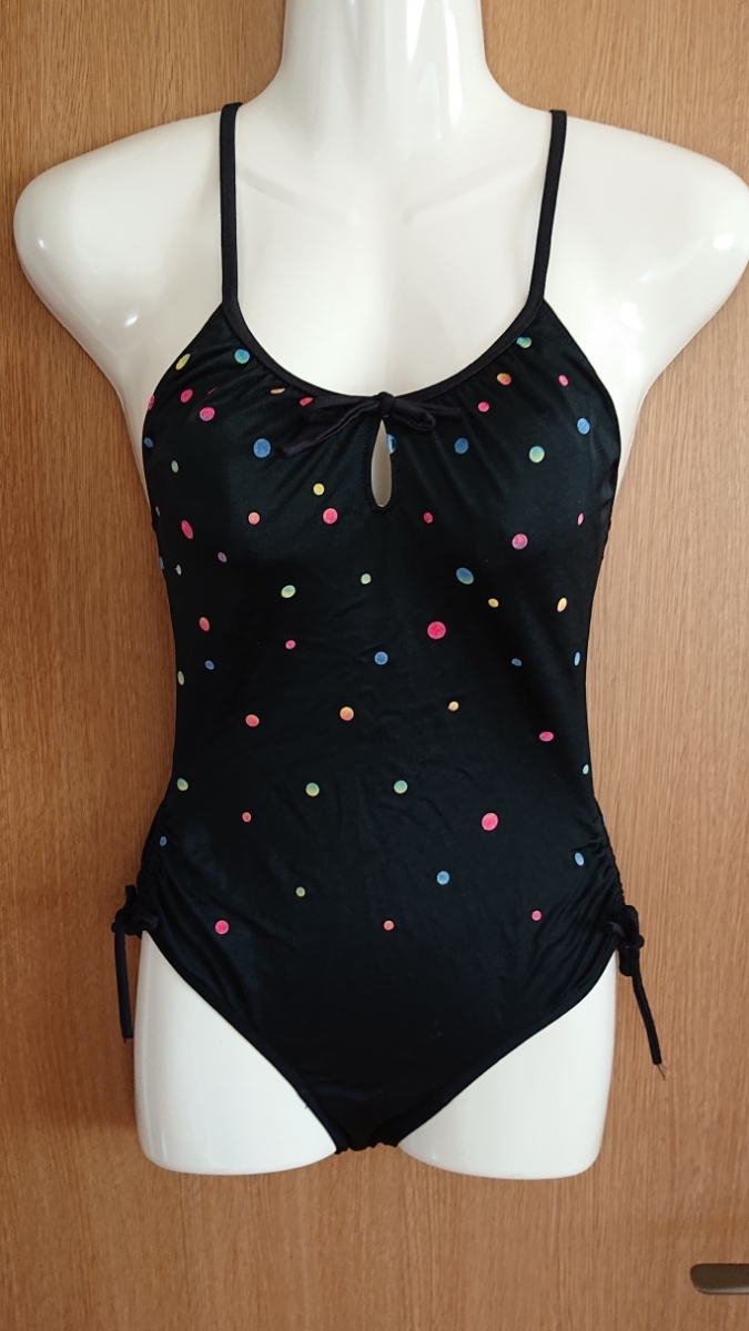 *Sea Side LADIE\'S House* polka dot pattern. One-piece swimsuit * black base *9M* domestic production goods *( stock ) rock .*