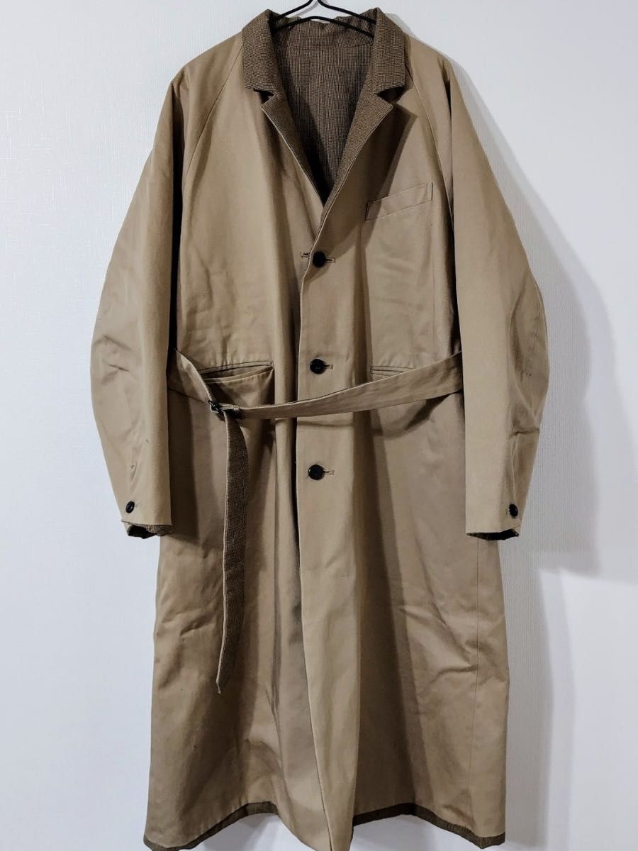 SUNSEA サンシー チェスターコート アウター ドメブラ SUNSEA サンシー リバーシブル チェック柄 ロング ステンカラー