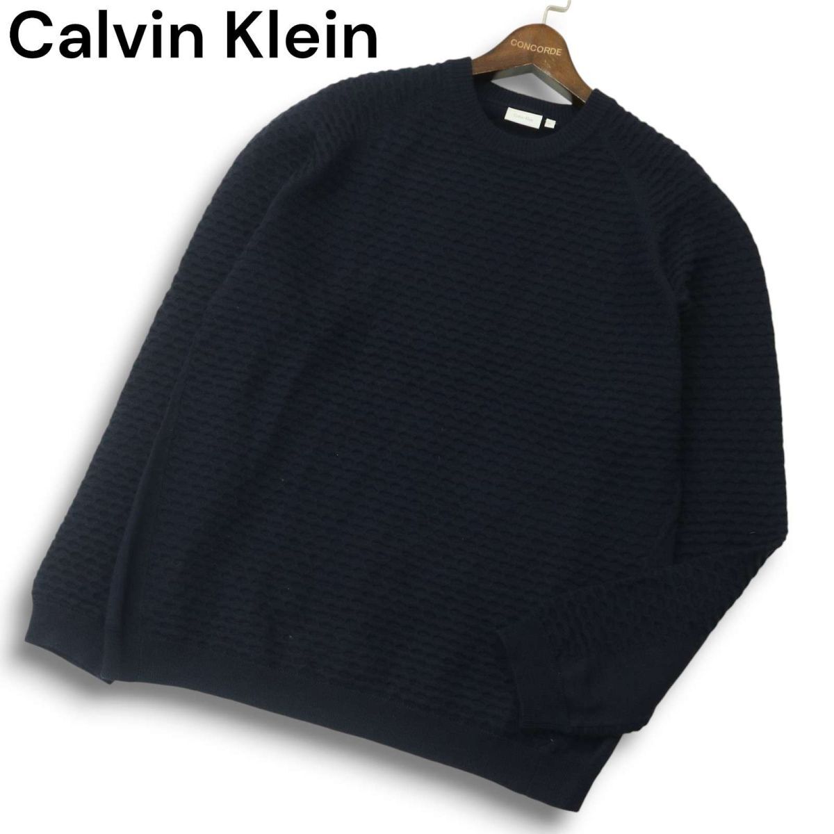 Calvin Klein カルバンクライン 秋冬 ウール100％★ ラグラン ニット セーター Sz.XL　メンズ ネイビー 大きいサイズ　A4T10468_A#K