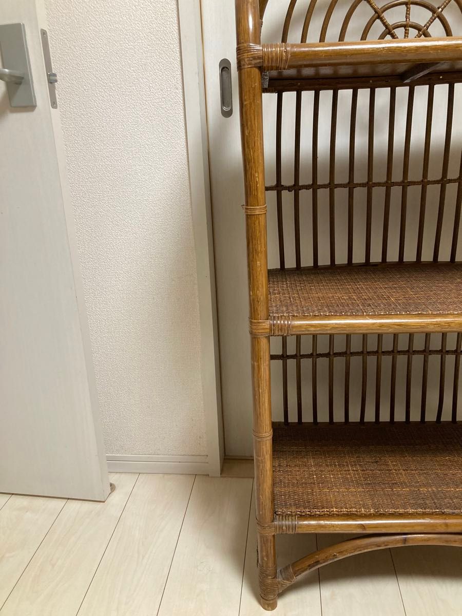 古家具 ナチュラル天然素材 籐ラタン製 シェルフ 本棚 ラタン