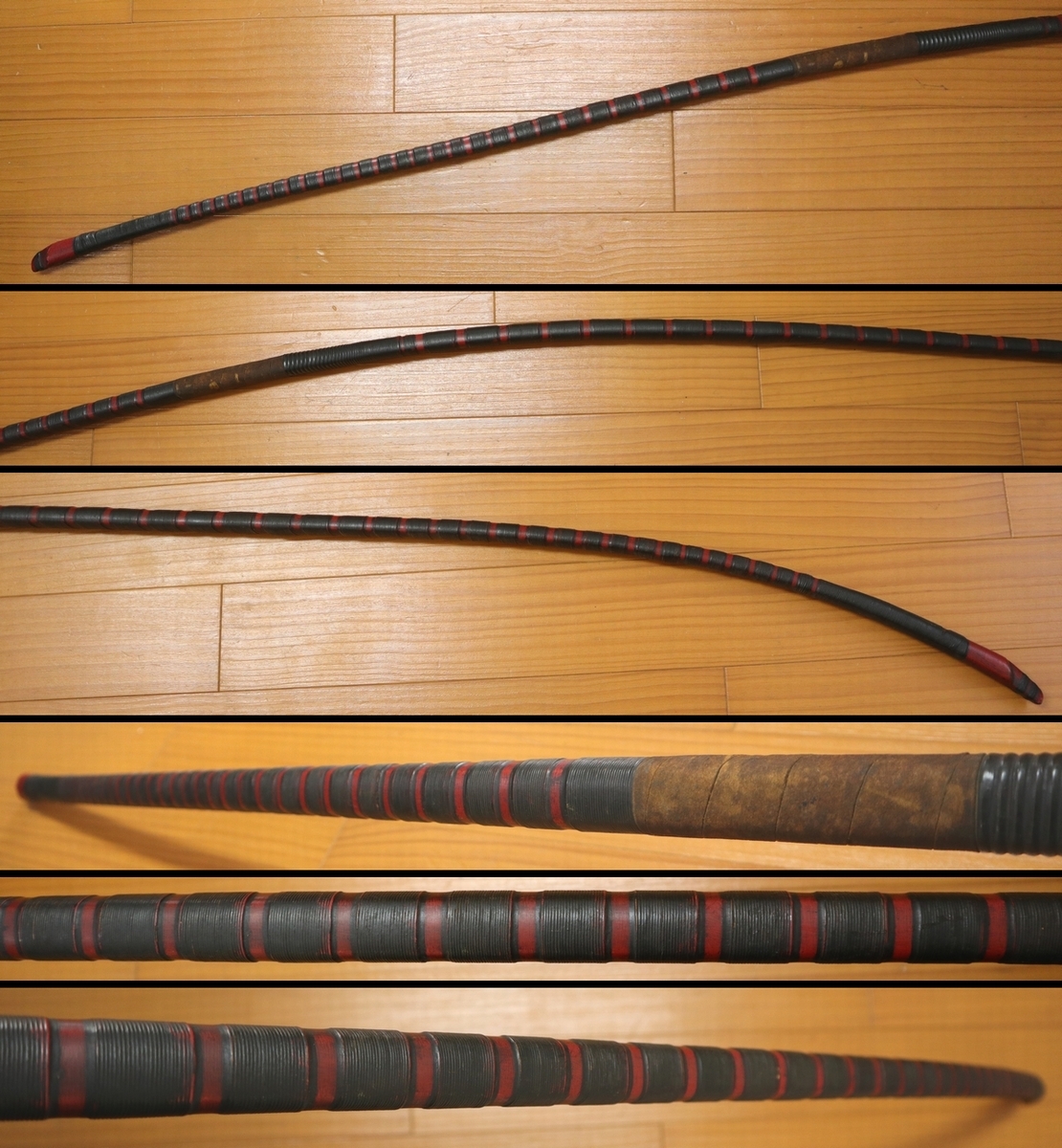 弓道具 黒漆塗赤重藤弓 並寸 弓力26K 重量約708.6g 強弓 和弓 弓道具 黒漆塗赤重藤弓 並寸 弓力26K 重量約708.6g 強弓 和弓