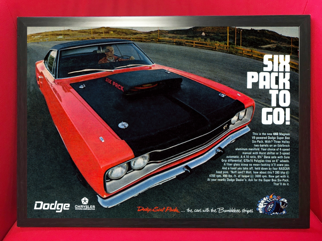 *1969 Dodge * super Be *SIX PACK TO GO* art poster *Mopar/mopa-/ muscle car /Dodge/ Challenger / Ame car / Setagaya base 