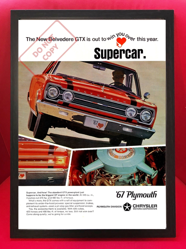 ★1967 Plymouth Belvedere GTX 『Supercar』 広告ポスター★Mopar/モパー/プリマス/プリムス/426 HEMI/440