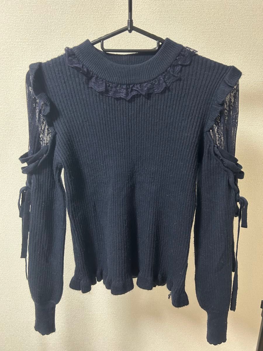 リズリサ LIZLISA ニットトップス 黒 美品 トップス ニットトップス ネイビー リズリサ LIZLISA レディース