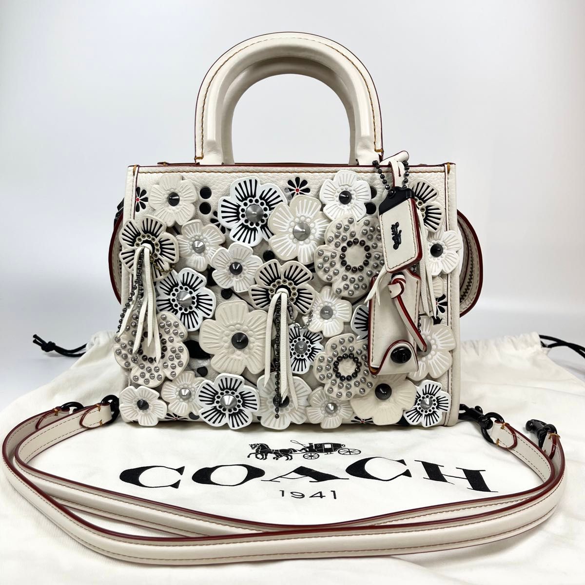 美品】COACH コーチ 2way ショルダー ハンドバッグ ティーローズ 美品】COACH コーチ 2way ショルダー ハンドバッグ ティーローズ