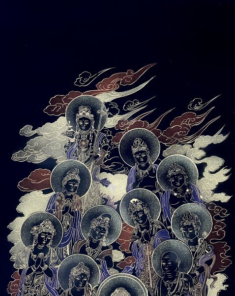 H095502 真作 藤井光林 十三仏 掛軸 絹本 紺紙金泥 人物画 日本 H095502 真作 藤井光林 十三仏 掛軸 絹本 紺紙金泥 人物画 日本