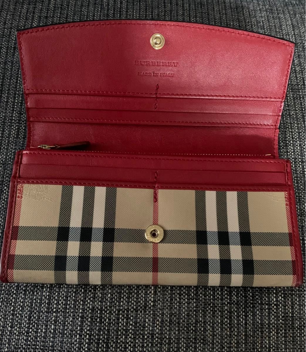 ☆送料関税込☆Burberry チェック 小銭入れ付き 長財布☆超人気 バーバリー 長財布 小銭入れ 札入れ ノバチェック柄 レッド