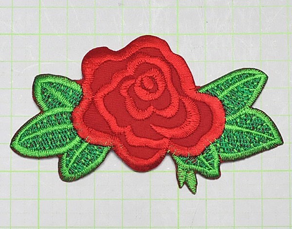 アイロンワッペン・パッチ 赤いバラ・薔薇 葉っぱ付2 zq_画像1