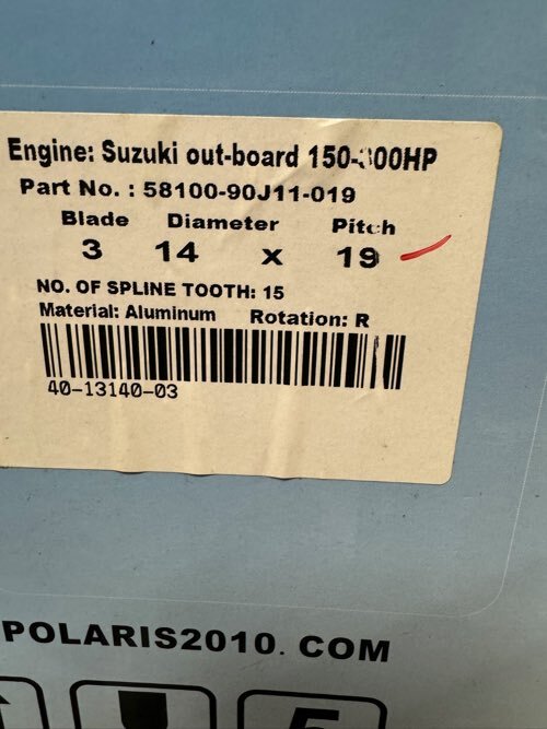  with translation, Suzuki 150~300 horse power *14x19 pitch *15 spline, unused * present condition delivery 