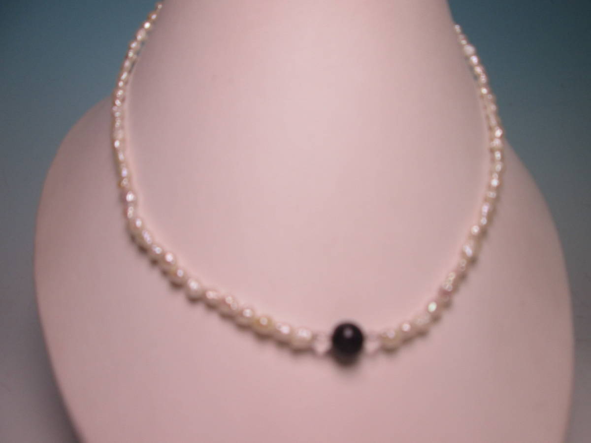 ☆天然石＆水晶の淡水真珠のデザインネックレス_画像3