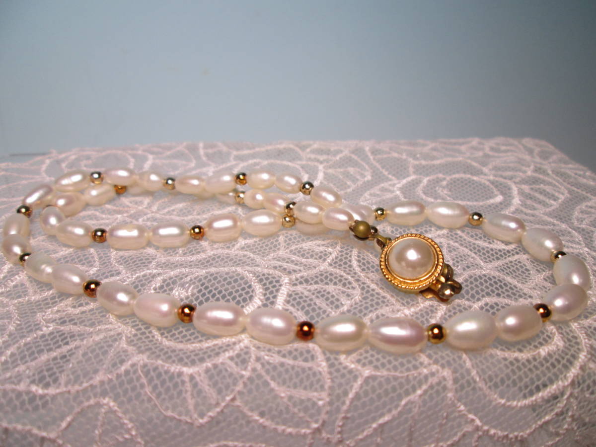 * fresh water pearl .4mmx6mm. design necklace 16g