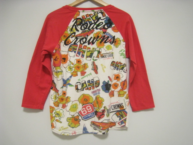 RCWB RODEO CROWNS ロデオクラウンズ Tシャツ 長袖 丸首 赤×白 レッド×ホワイト カラフル Sサイズ_画像4