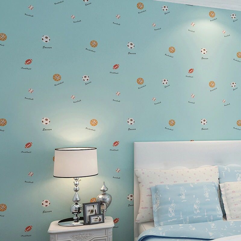 ブランド激安セール会場 お気にいる 漫画スポーツサッカーバスケットボールラグビー少年少女の子供ルーム寝室の壁の装飾不織布サッカーの壁紙