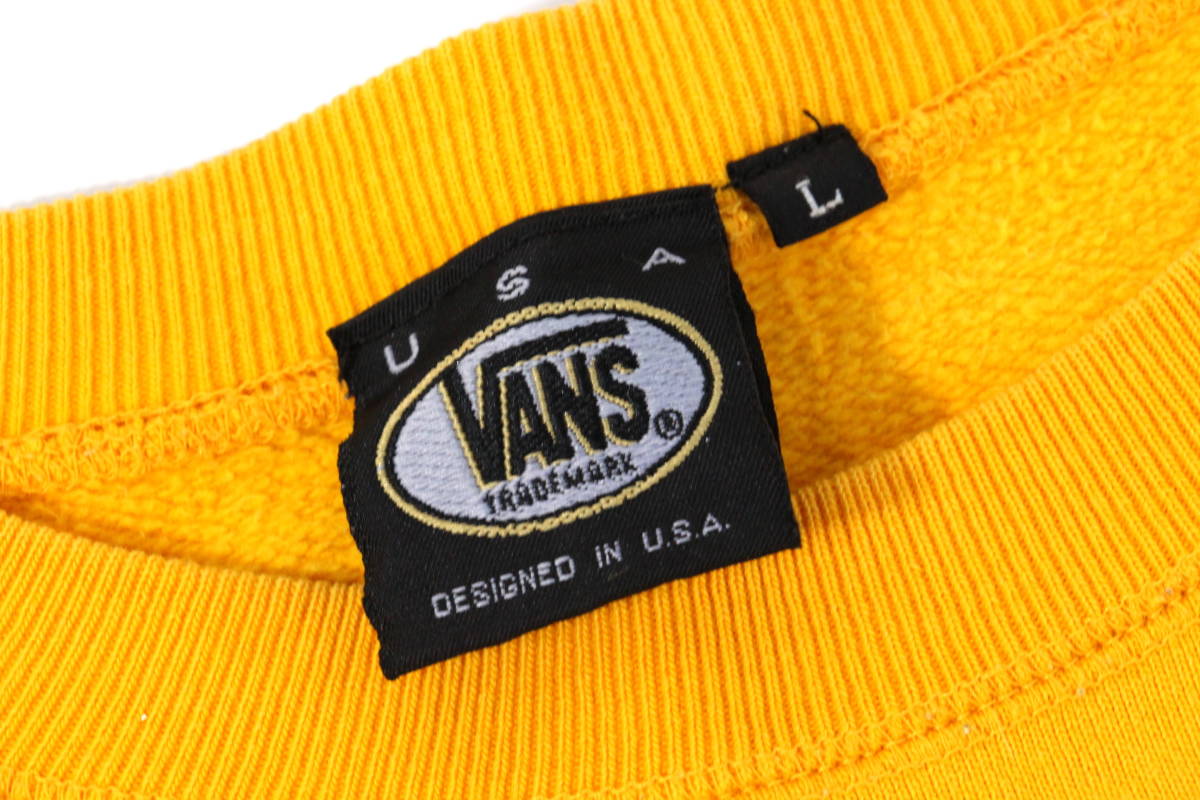 【90's】VANS OFF THE WALL USA製 スウェット トレーナー L イエロー 黄色 ビンテージ Made in USA バックプリント ヴァンズ バンズ