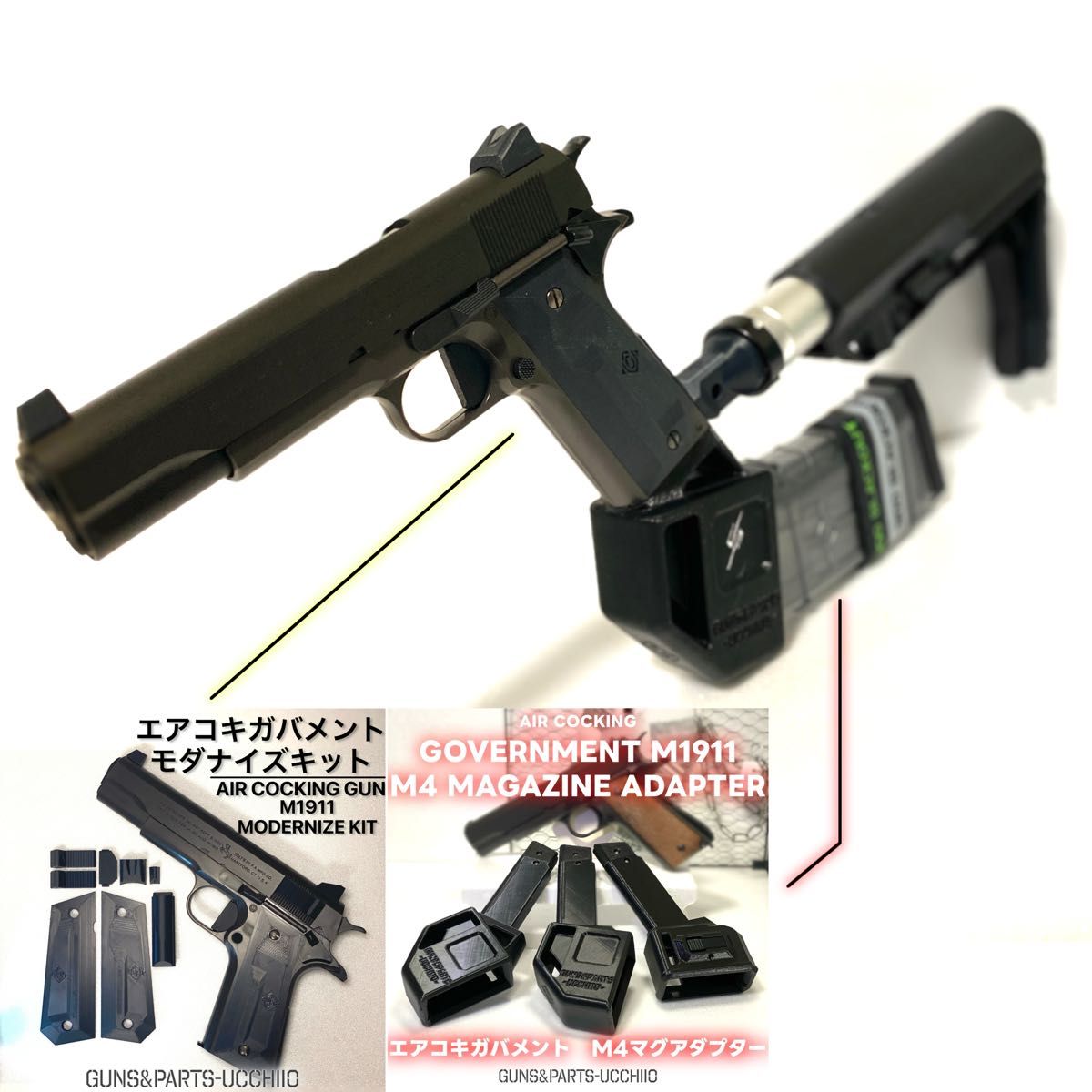 エアコキガバメント M4ストックアダプター M1911 サバゲー エアコキガバメント M4ストックアダプター M1911 サバゲー