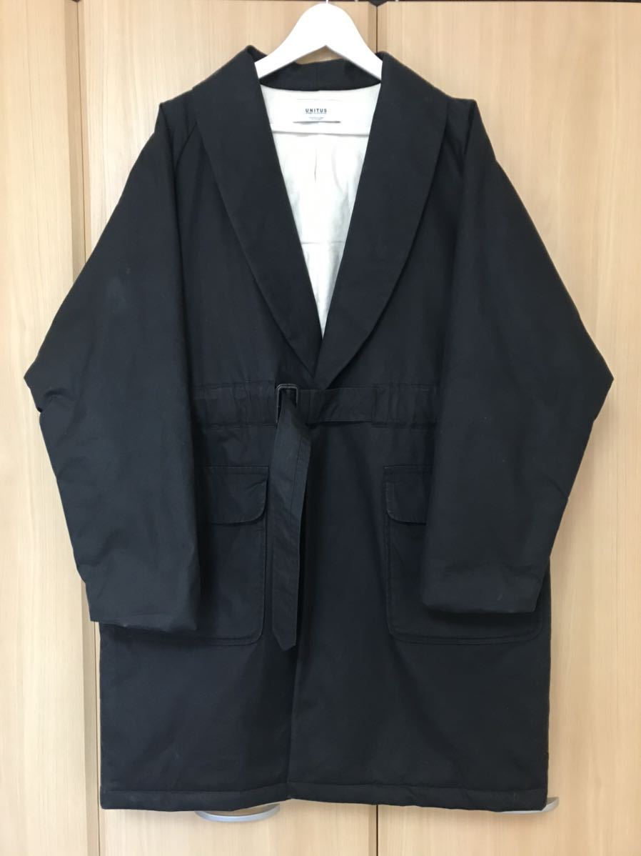 【美品】 UNITUS ユナイタス / Belted Shawl Coat -Wax Cotton- / L ブラック / ワックスコットン ベルテッド ショール コート_画像2